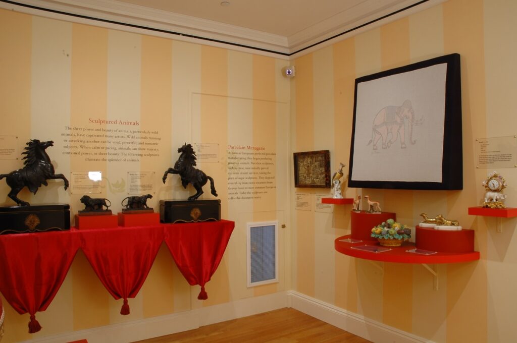 Display of sculptured animals and porcelain menagerie