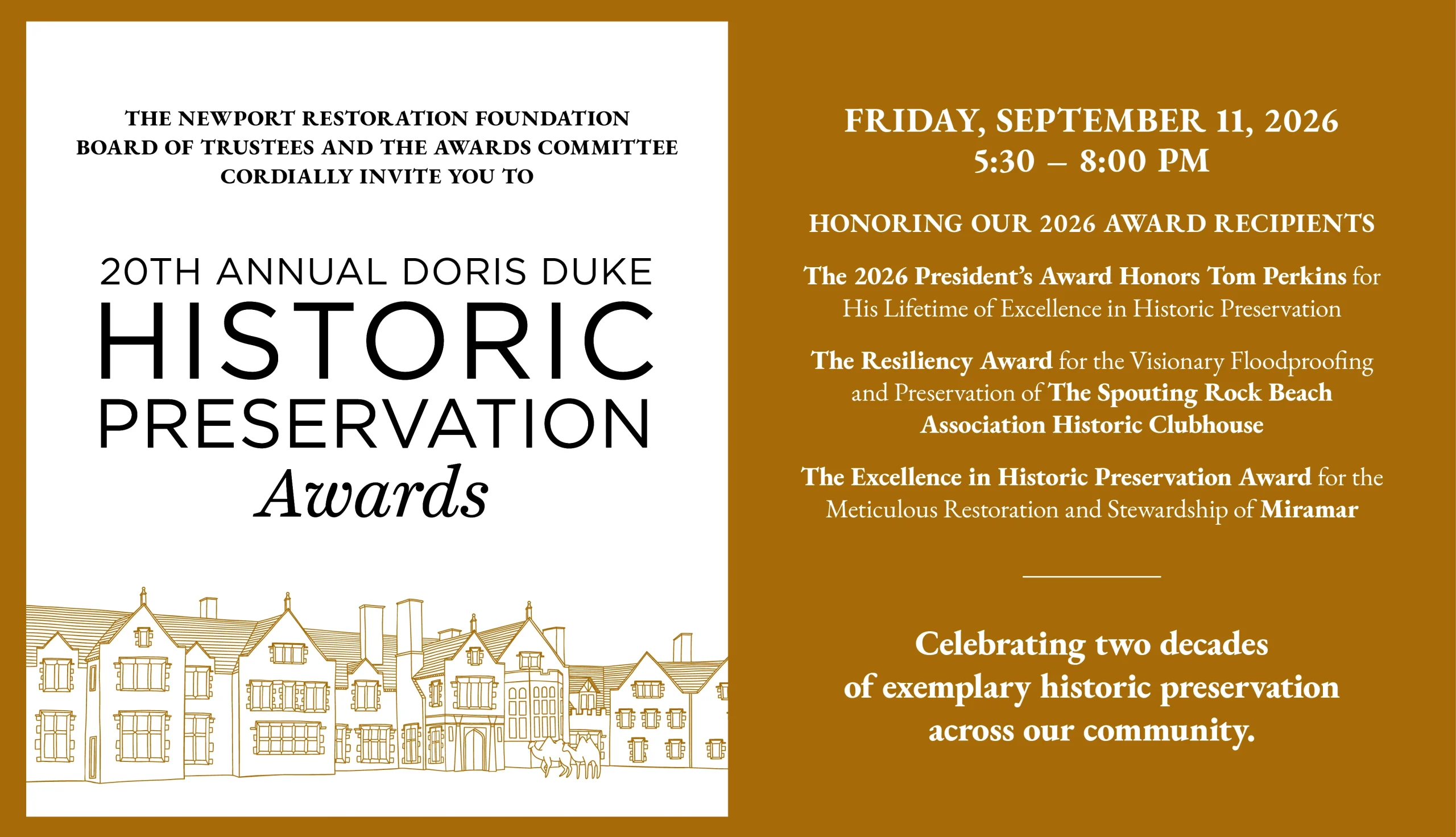 20th Annual Doris Duke Historic Preservation Awards invitation. Full text transcript available below.
